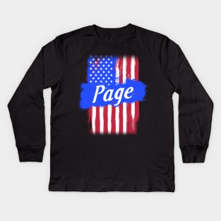 American Flag Page Family Gift T-shirt For Men Women, Surname Last Name Kids Long Sleeve T-Shirt